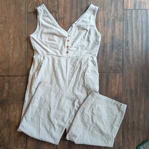 Ecowish Cream Cotton Sleeveless Jumpsuit Pockets Cottage Boho - Women's Medium